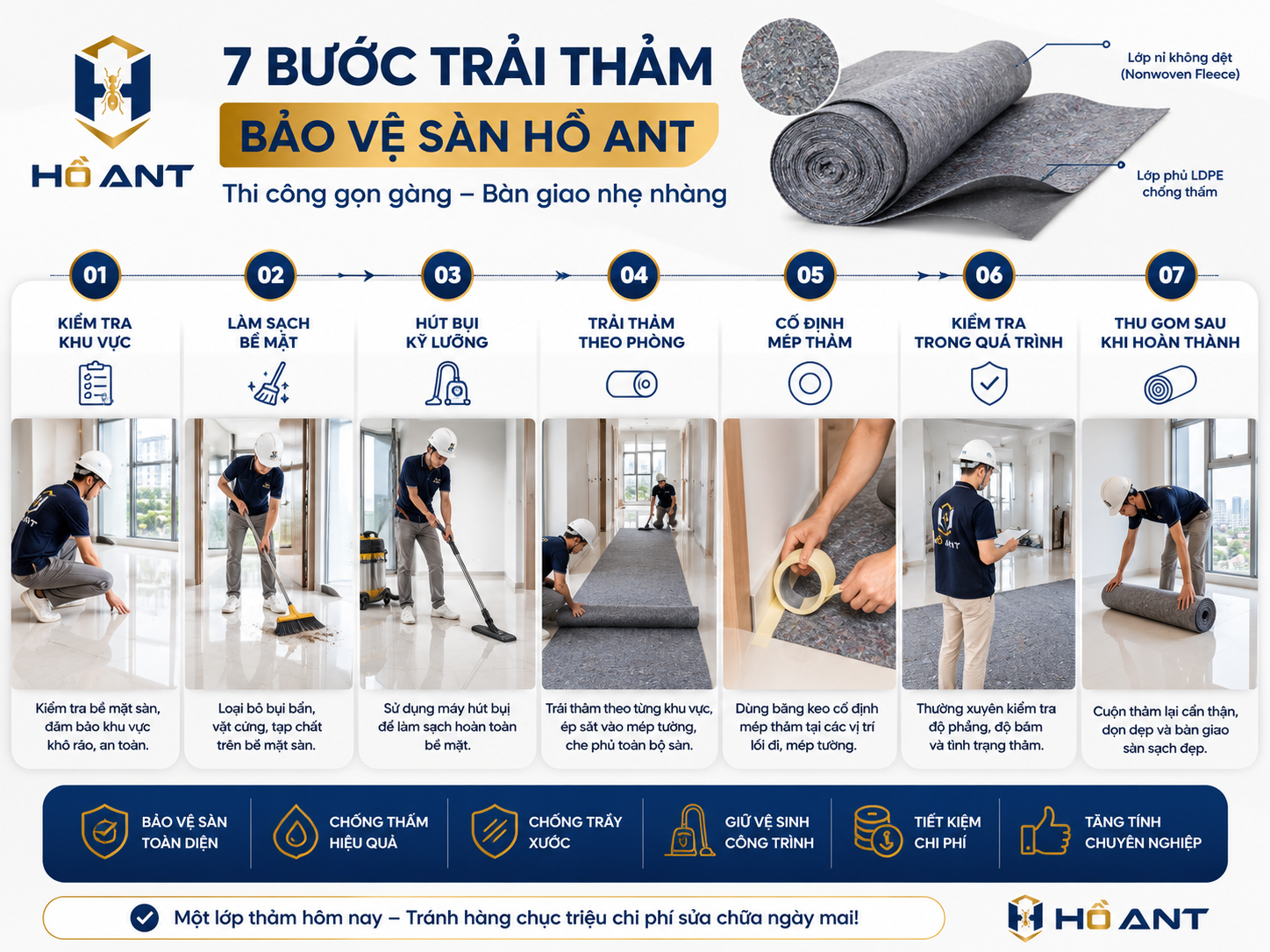 7 bước trải thảm bảo vệ sàn đúng cách.