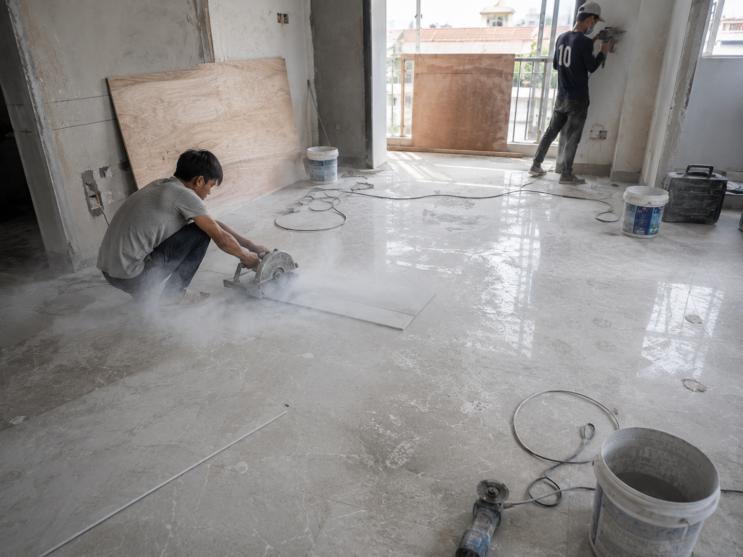 Bụi bẩn phát sinh trong quá trình hoàn thiện công trình.