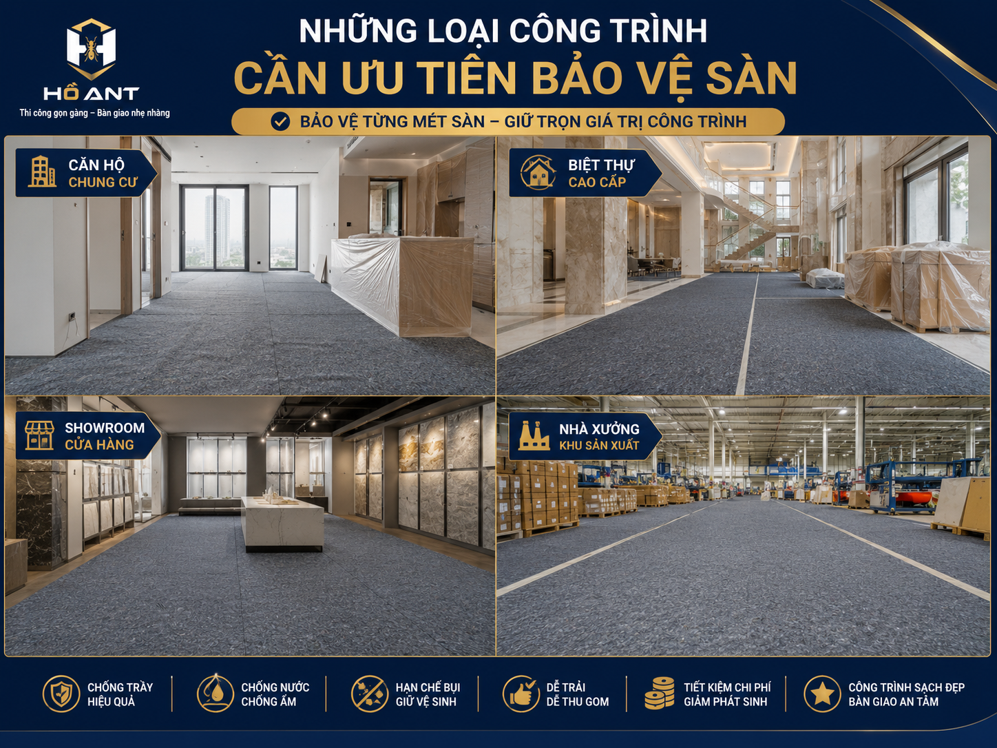 Những loại công trình nên ưu tiên bảo vệ sàn.