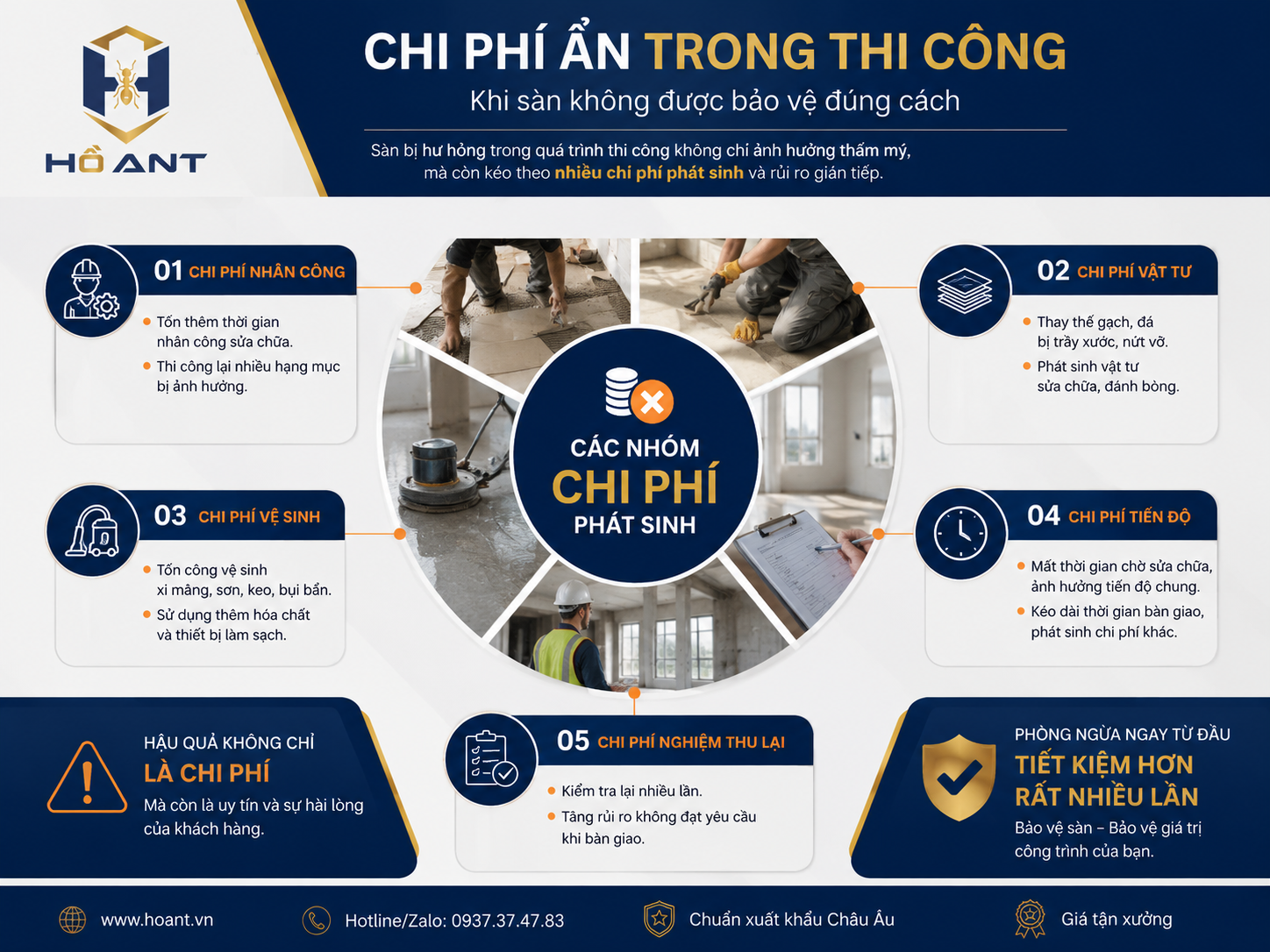 Minh họa các chi phí gián tiếp khi sàn bị hư hỏng.