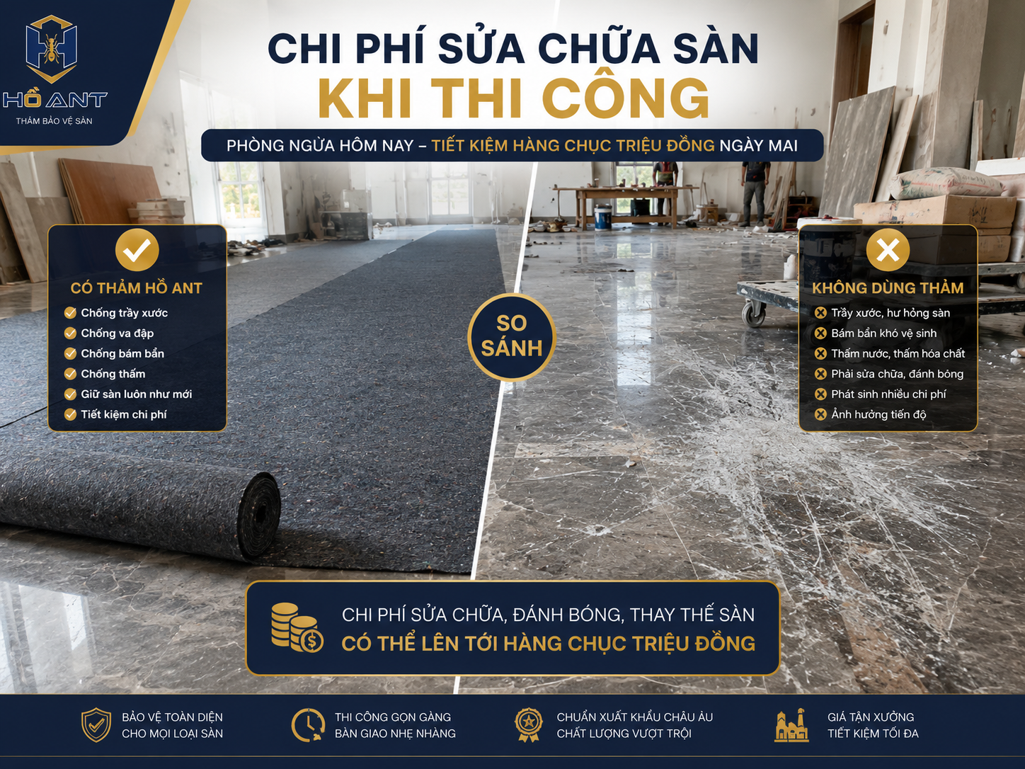 Chi phí sửa chữa sàn bị hư hỏng trong quá trình thi công.