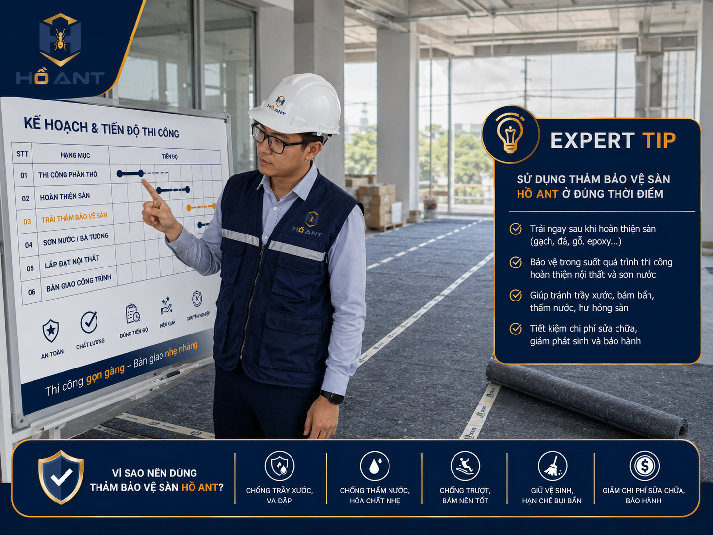 Chuyên gia hướng dẫn thời điểm trải thảm bảo vệ sàn.